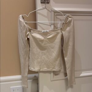 Reformation White Long Sleeve Fitted Crop Blouse